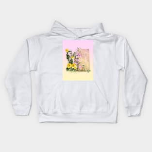 Yellow sumiE watercolor flowers with a chinese lattice Kids Hoodie